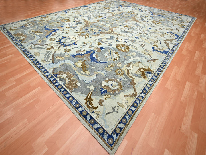 11'11" x 15'5" New Hand Knotted Ivory Wool Rectangle Oriental Rug - MOA10275474