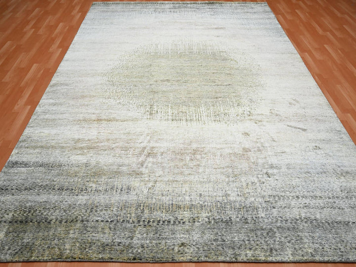 9'0" x 12'5" New Hand Knotted Brown Silk Rectangle Oriental Rug - MOA10275495