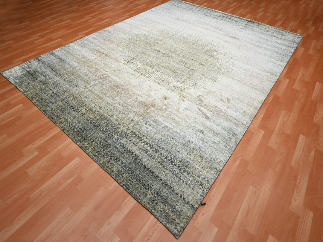 9'0" x 12'5" New Hand Knotted Brown Silk Rectangle Oriental Rug - MOA10275495