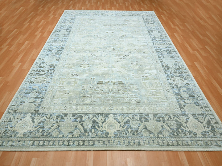 9'1" x 12'0" New Hand Knotted Grey Wool & Silk Rectangle Oriental Rug - MOA10275522