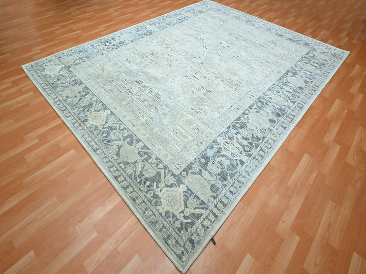 9'1" x 12'0" New Hand Knotted Grey Wool & Silk Rectangle Oriental Rug - MOA10275522