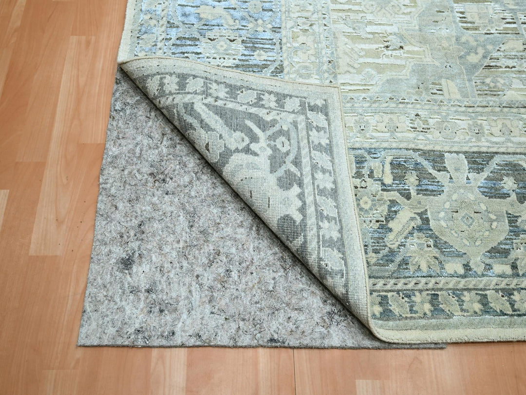 9'1" x 12'0" New Hand Knotted Grey Wool & Silk Rectangle Oriental Rug - MOA10275522