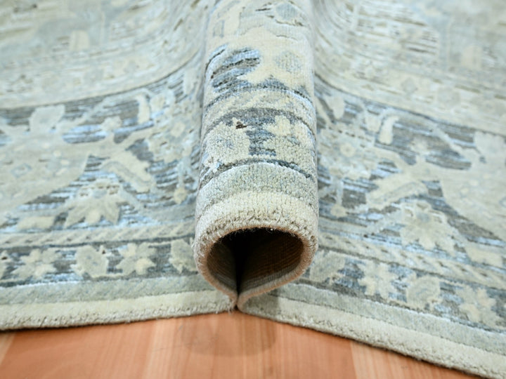9'1" x 12'0" New Hand Knotted Grey Wool & Silk Rectangle Oriental Rug - MOA10275522