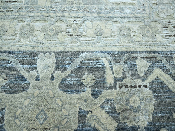 9'1" x 12'0" New Hand Knotted Grey Wool & Silk Rectangle Oriental Rug - MOA10275522