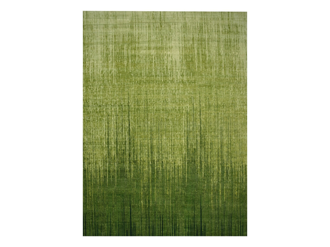 12'2" x 15'0" New Hand Knotted Green Wool Rectangle Oriental Rug - MOA10275541