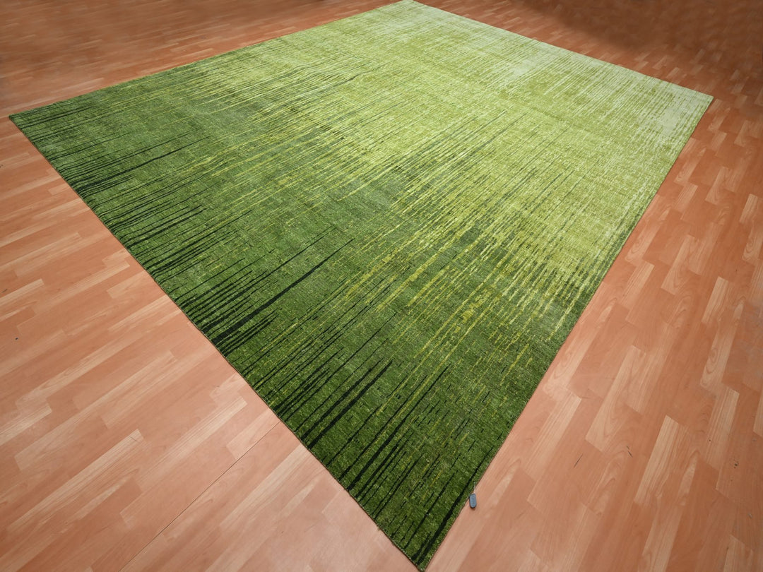 12'2" x 15'0" New Hand Knotted Green Wool Rectangle Oriental Rug - MOA10275541