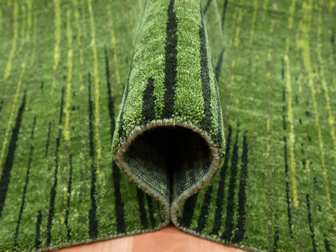 12'2" x 15'0" New Hand Knotted Green Wool Rectangle Oriental Rug - MOA10275541