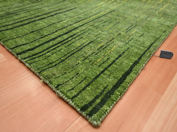 12'2" x 15'0" New Hand Knotted Green Wool Rectangle Oriental Rug - MOA10275541