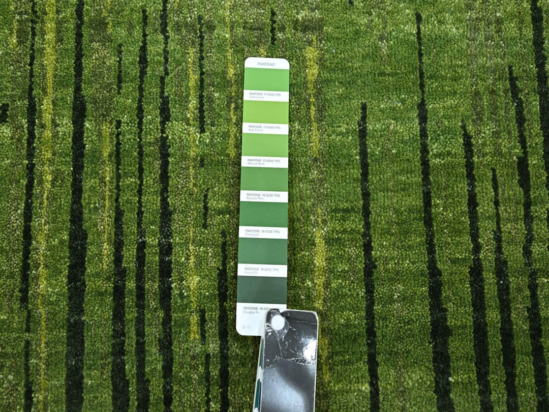 12'2" x 15'0" New Hand Knotted Green Wool Rectangle Oriental Rug - MOA10275541