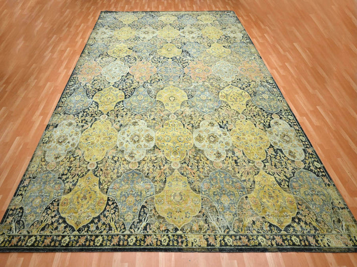 11'11" x 15'7" New Hand Knotted Black Wool Rectangle Oriental Rug - MOA10275560