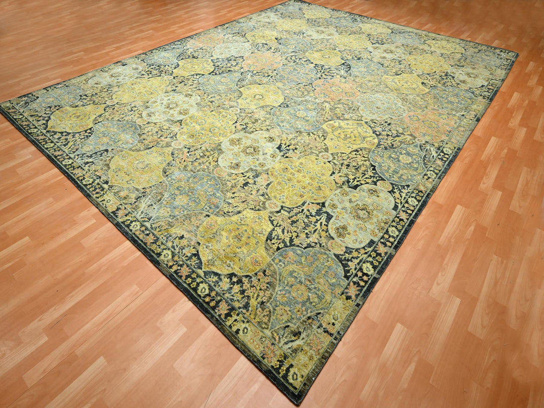 11'11" x 15'7" New Hand Knotted Black Wool Rectangle Oriental Rug - MOA10275560