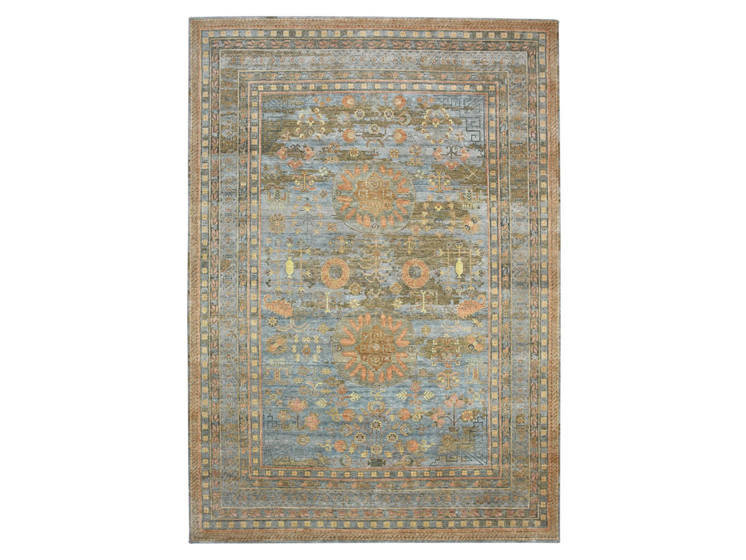 9'11" x 14'2" New Hand Knotted Blue Wool & Silk Rectangle Oriental Rug - MOA10275565
