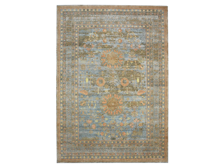 9'11" x 14'2" New Hand Knotted Blue Wool & Silk Rectangle Oriental Rug - MOA10275565