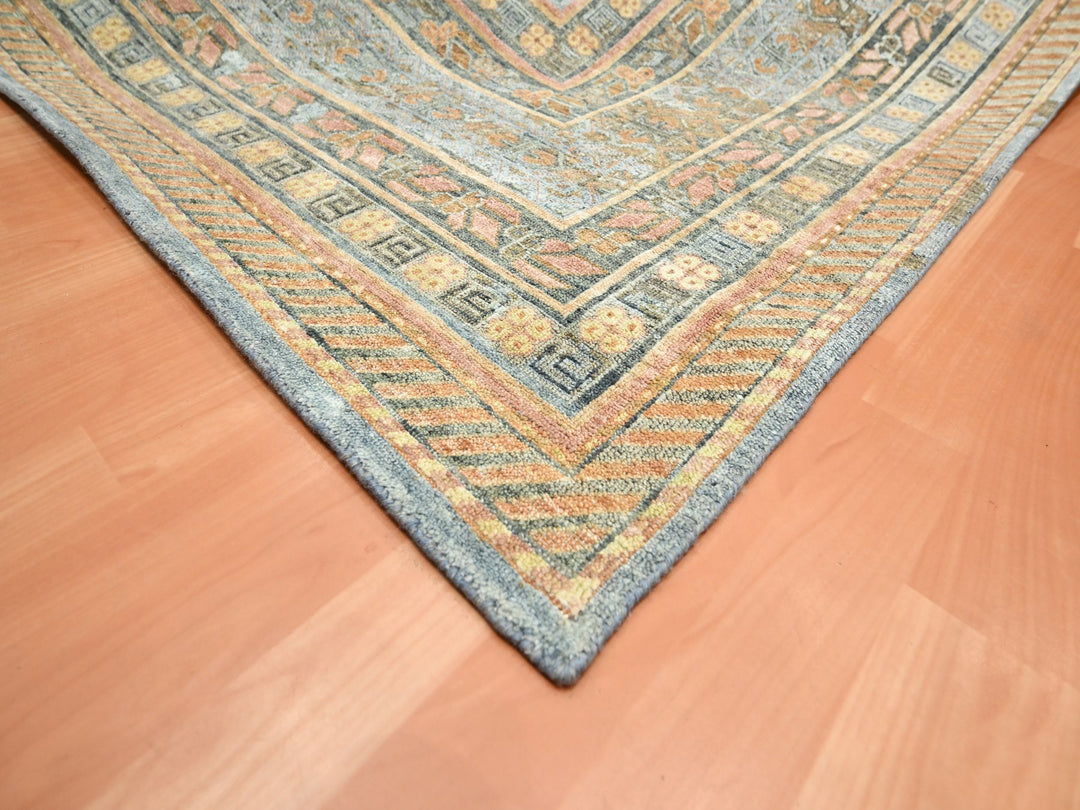 9'11" x 14'2" New Hand Knotted Blue Wool & Silk Rectangle Oriental Rug - MOA10275565