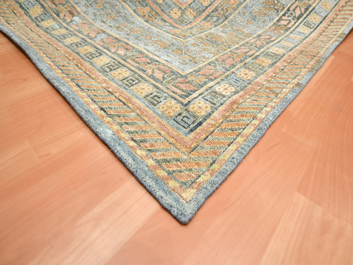 9'11" x 14'2" New Hand Knotted Blue Wool & Silk Rectangle Oriental Rug - MOA10275565