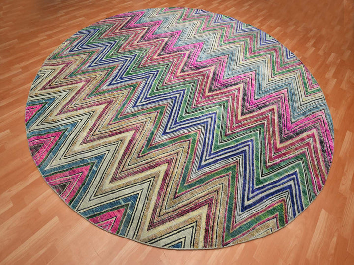 11'8" x 11'9" New Hand Knotted Pink Wool & Silk Round Oriental Rug - MOA10275567