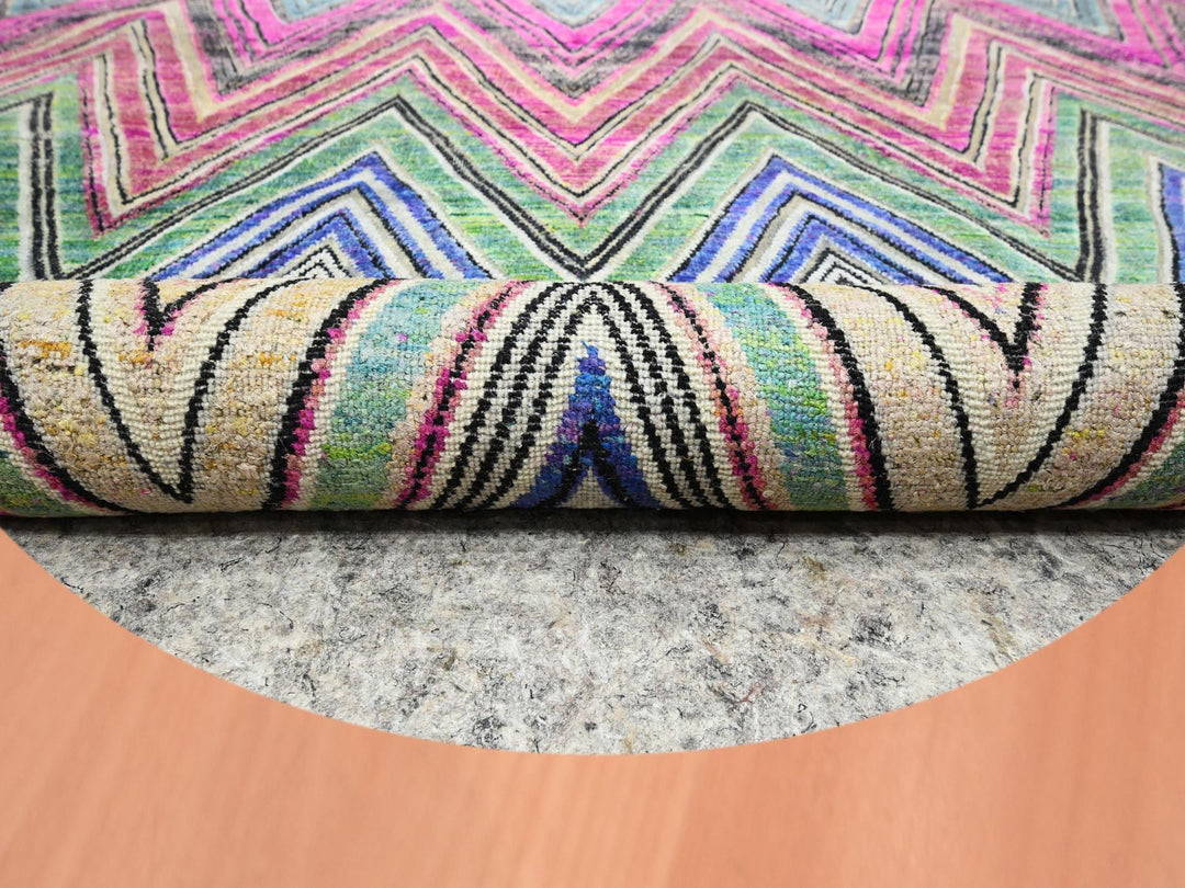 11'8" x 11'9" New Hand Knotted Pink Wool & Silk Round Oriental Rug - MOA10275567