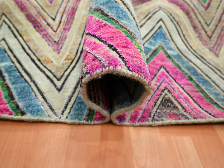 11'8" x 11'9" New Hand Knotted Pink Wool & Silk Round Oriental Rug - MOA10275567