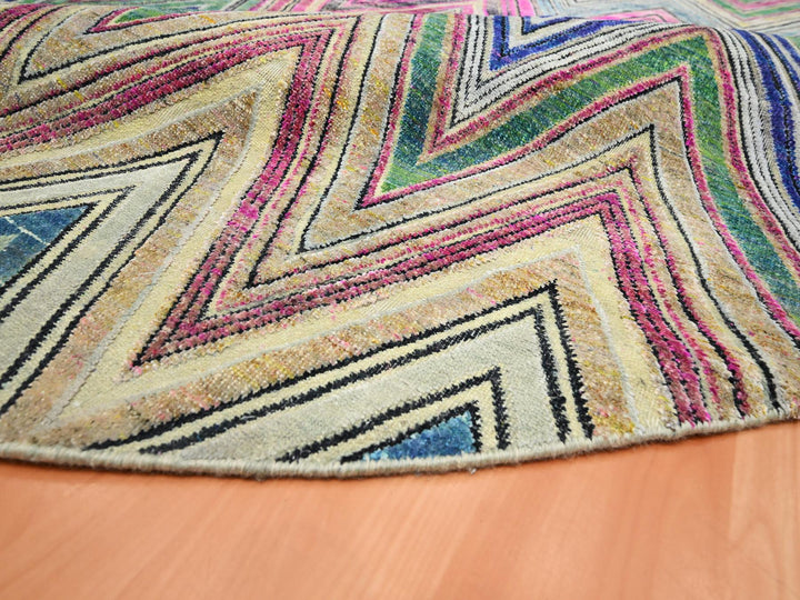 11'8" x 11'9" New Hand Knotted Pink Wool & Silk Round Oriental Rug - MOA10275567