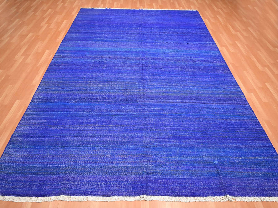 9'2" x 11'8" New Hand Woven Blue Sari Silk Rectangle Oriental Rug - MOA10275576