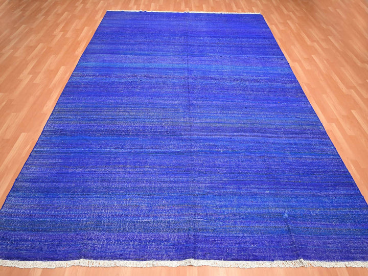 9'2" x 11'8" New Hand Woven Blue Sari Silk Rectangle Oriental Rug - MOA10275576