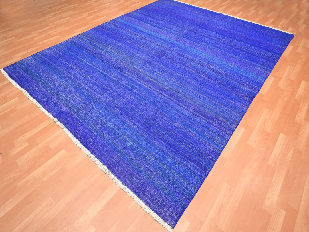 9'2" x 11'8" New Hand Woven Blue Sari Silk Rectangle Oriental Rug - MOA10275576