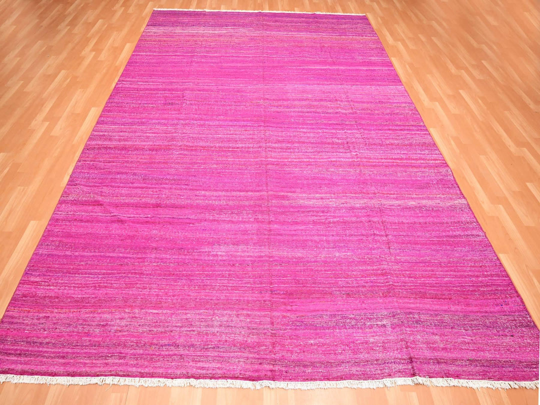 9'1" x 11'7" New Hand Woven Pink Sari Silk Rectangle Oriental Rug - MOA10275577