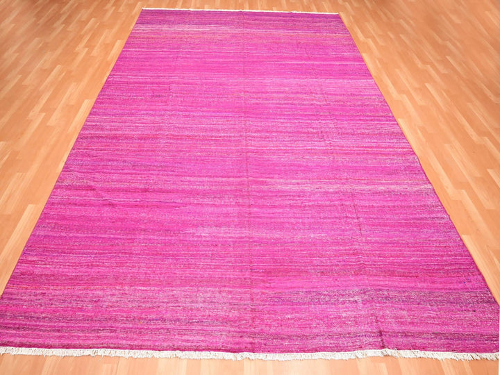 9'1" x 11'7" New Hand Woven Pink Sari Silk Rectangle Oriental Rug - MOA10275577