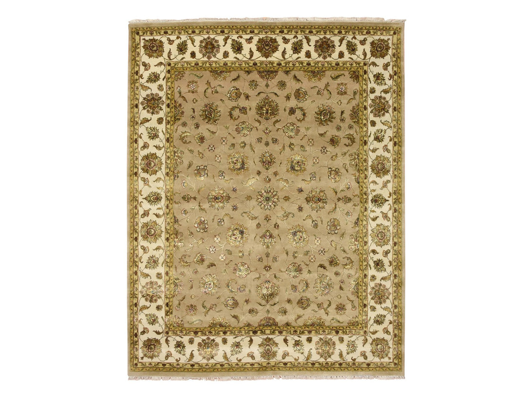 7'8" x 9'10" New Hand Knotted Brown Wool & Silk Rectangle Oriental Rug - MOA10275586