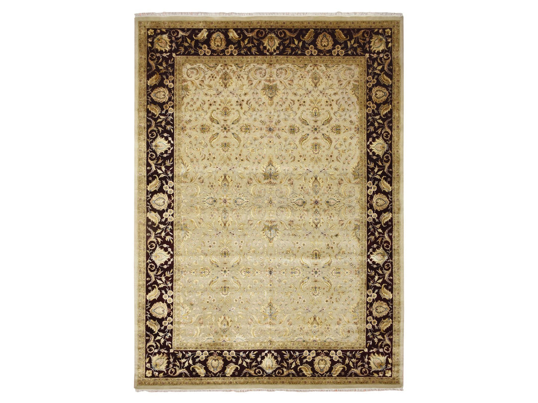 8'9" x 12'1" New Hand Knotted Ivory Wool & Silk Rectangle Oriental Rug - MOA10275597