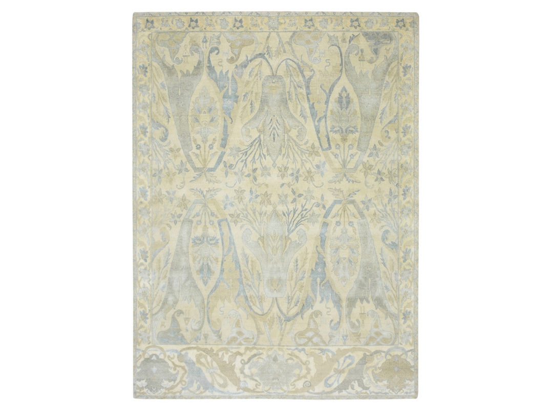 8'10" x 12'1" New Hand Knotted Ivory Wool & Silk Rectangle Oriental Rug - MOA10275637