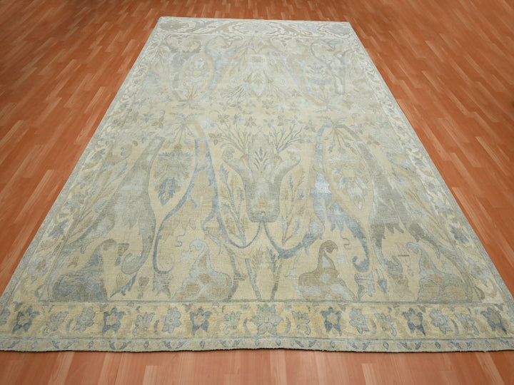 8'10" x 12'1" New Hand Knotted Ivory Wool & Silk Rectangle Oriental Rug - MOA10275637