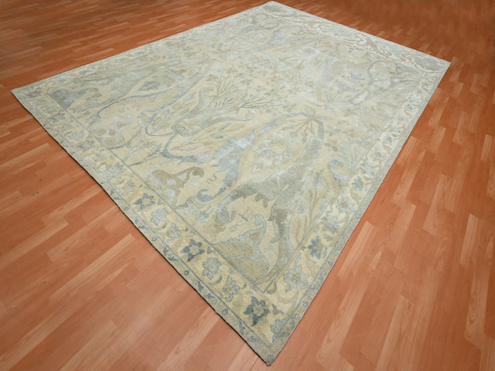 8'10" x 12'1" New Hand Knotted Ivory Wool & Silk Rectangle Oriental Rug - MOA10275637