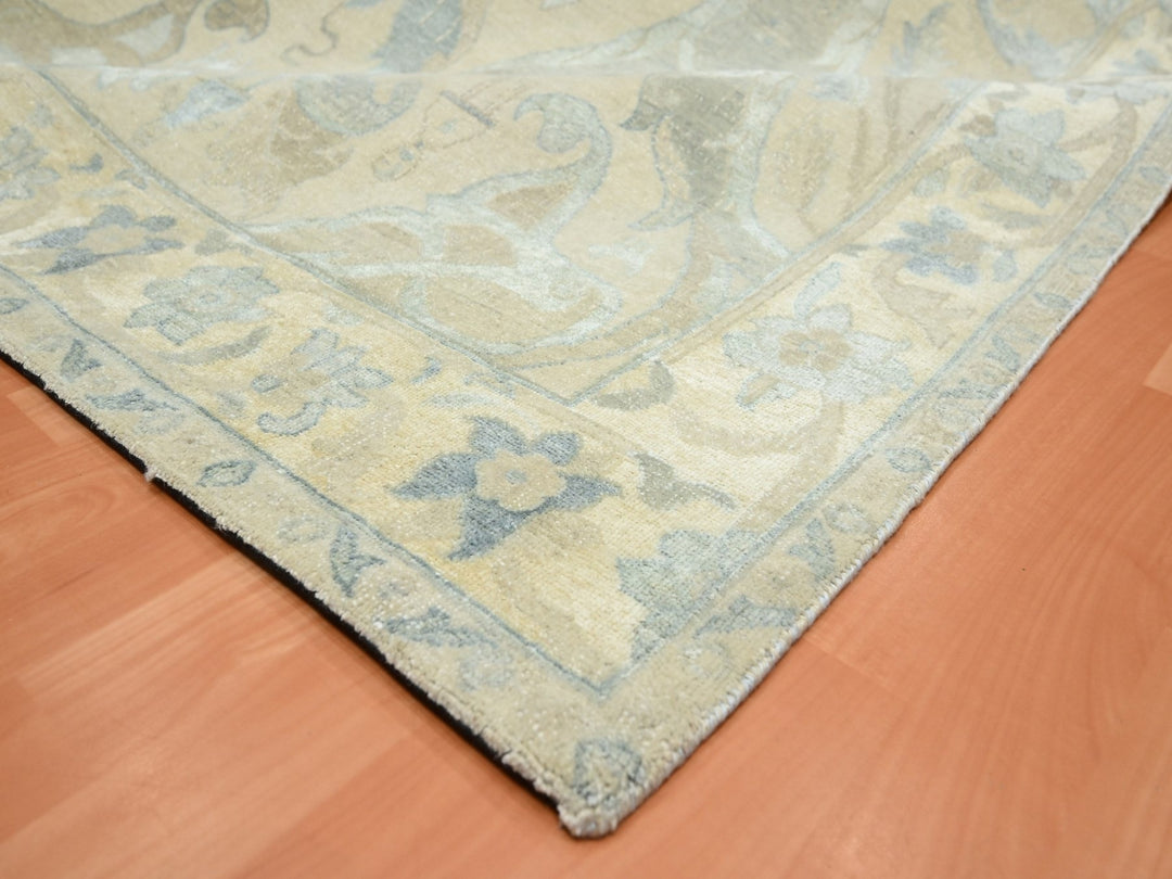 8'10" x 12'1" New Hand Knotted Ivory Wool & Silk Rectangle Oriental Rug - MOA10275637