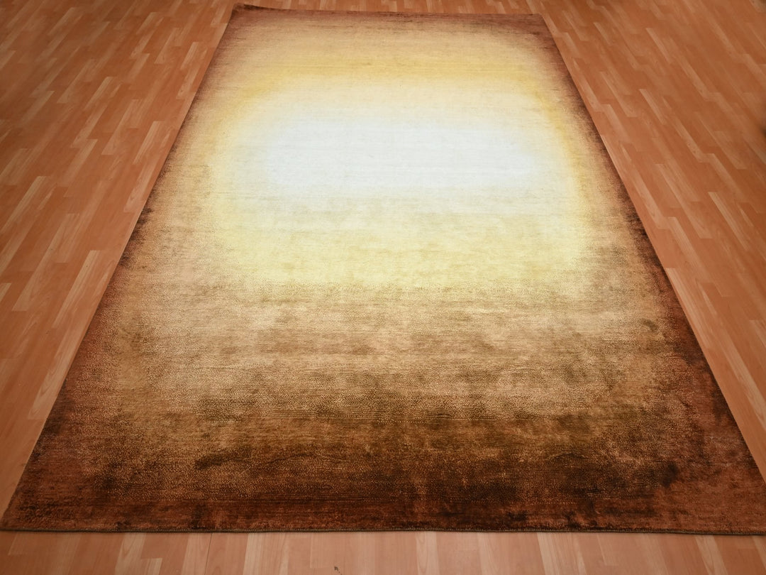 8'11" x 12'1" New Hand Knotted Brown Wool & Silk Rectangle Oriental Rug - MOA10275638