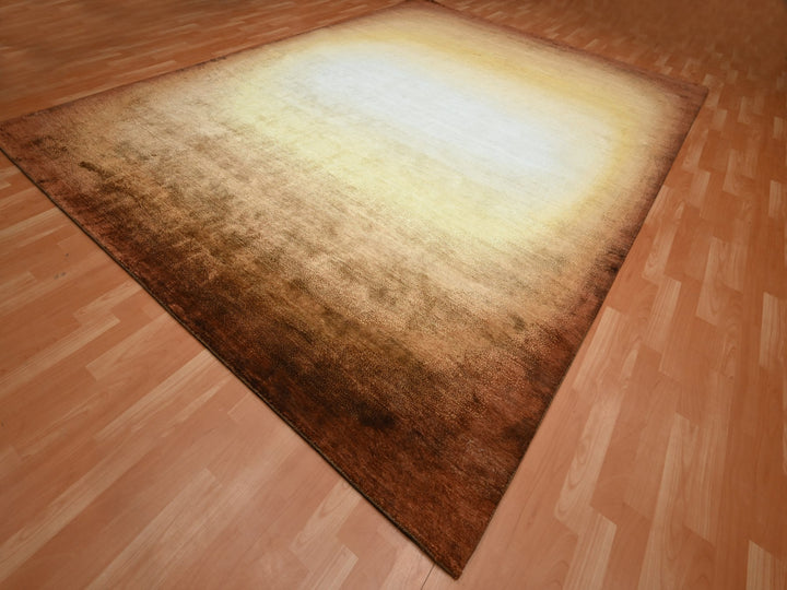 8'11" x 12'1" New Hand Knotted Brown Wool & Silk Rectangle Oriental Rug - MOA10275638