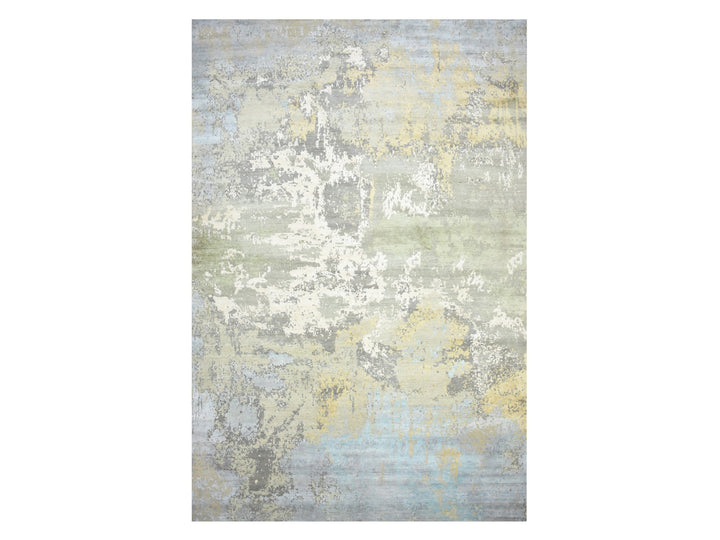 11'10" x 18'5" New Hand Knotted Grey Wool & Silk Rectangle Oriental Rug - MOA10275672