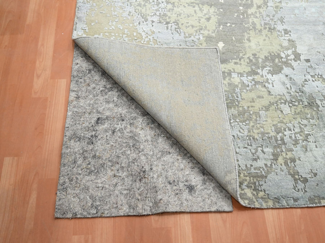 11'10" x 18'5" New Hand Knotted Grey Wool & Silk Rectangle Oriental Rug - MOA10275672