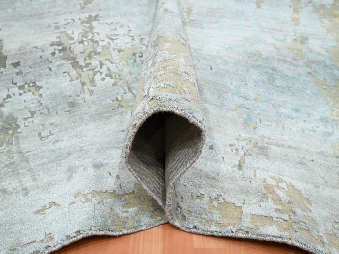 11'10" x 18'5" New Hand Knotted Grey Wool & Silk Rectangle Oriental Rug - MOA10275672