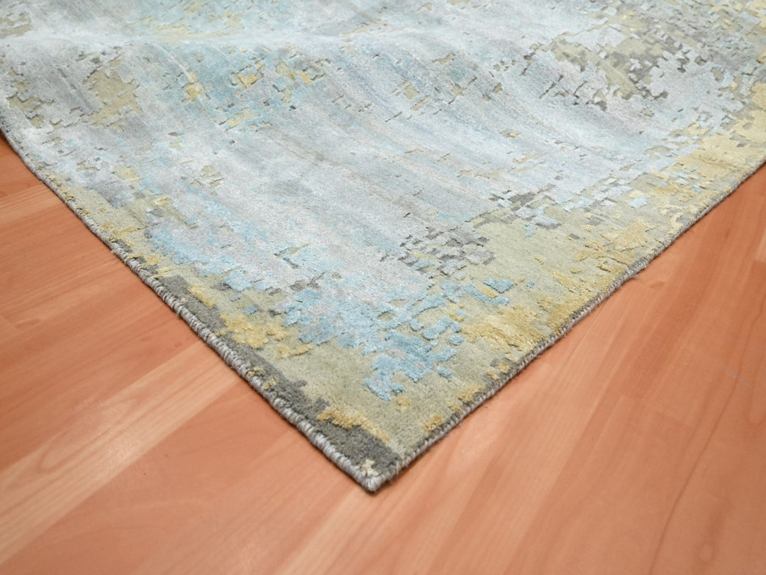 11'10" x 18'5" New Hand Knotted Grey Wool & Silk Rectangle Oriental Rug - MOA10275672