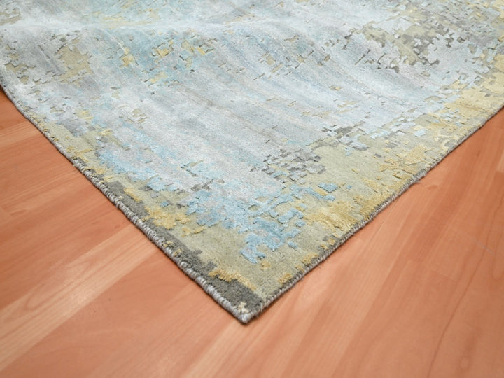 11'10" x 18'5" New Hand Knotted Grey Wool & Silk Rectangle Oriental Rug - MOA10275672