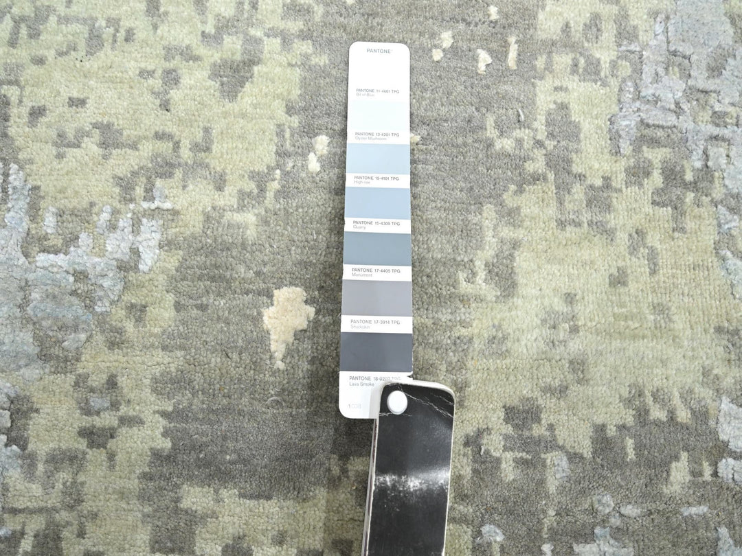 11'10" x 18'5" New Hand Knotted Grey Wool & Silk Rectangle Oriental Rug - MOA10275672