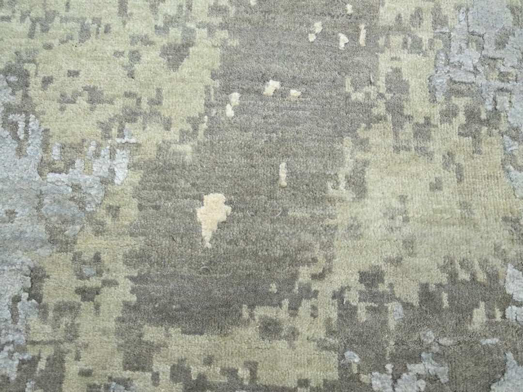 11'10" x 18'5" New Hand Knotted Grey Wool & Silk Rectangle Oriental Rug - MOA10275672