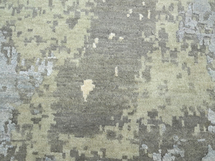 11'10" x 18'5" New Hand Knotted Grey Wool & Silk Rectangle Oriental Rug - MOA10275672