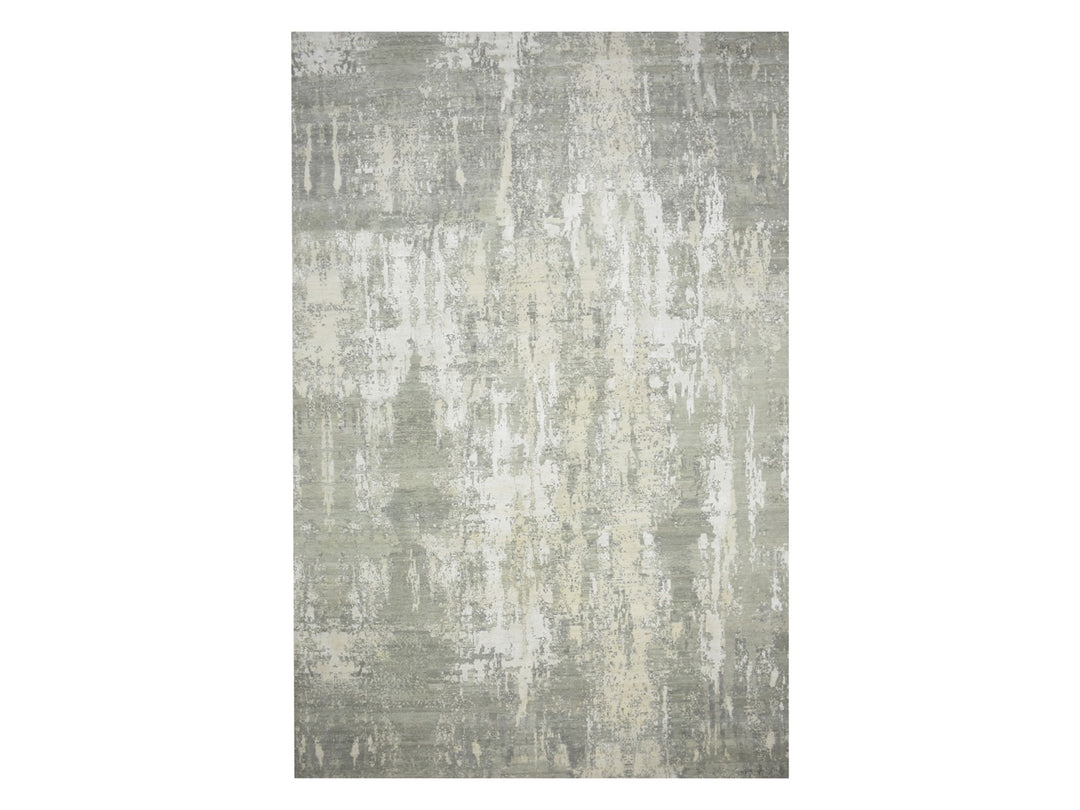 11'11" x 18'0" New Hand Knotted Grey Wool & Silk Rectangle Oriental Rug - MOA10275673