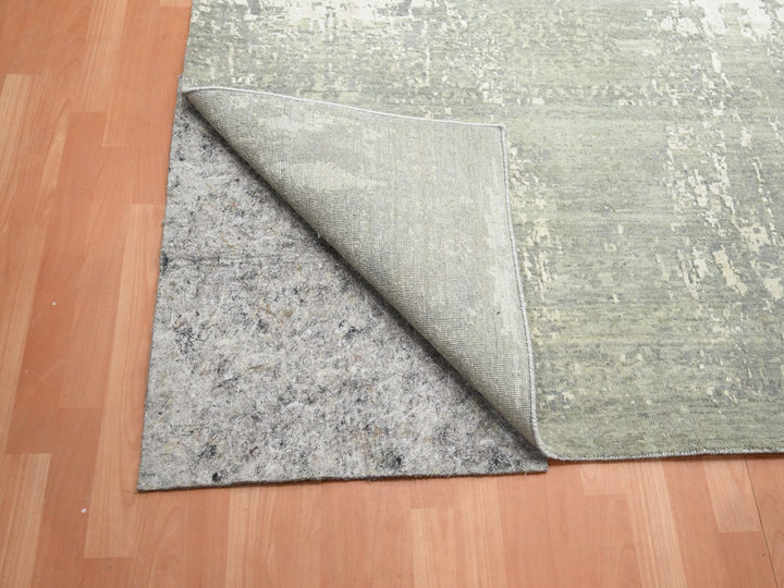 11'11" x 18'0" New Hand Knotted Grey Wool & Silk Rectangle Oriental Rug - MOA10275673