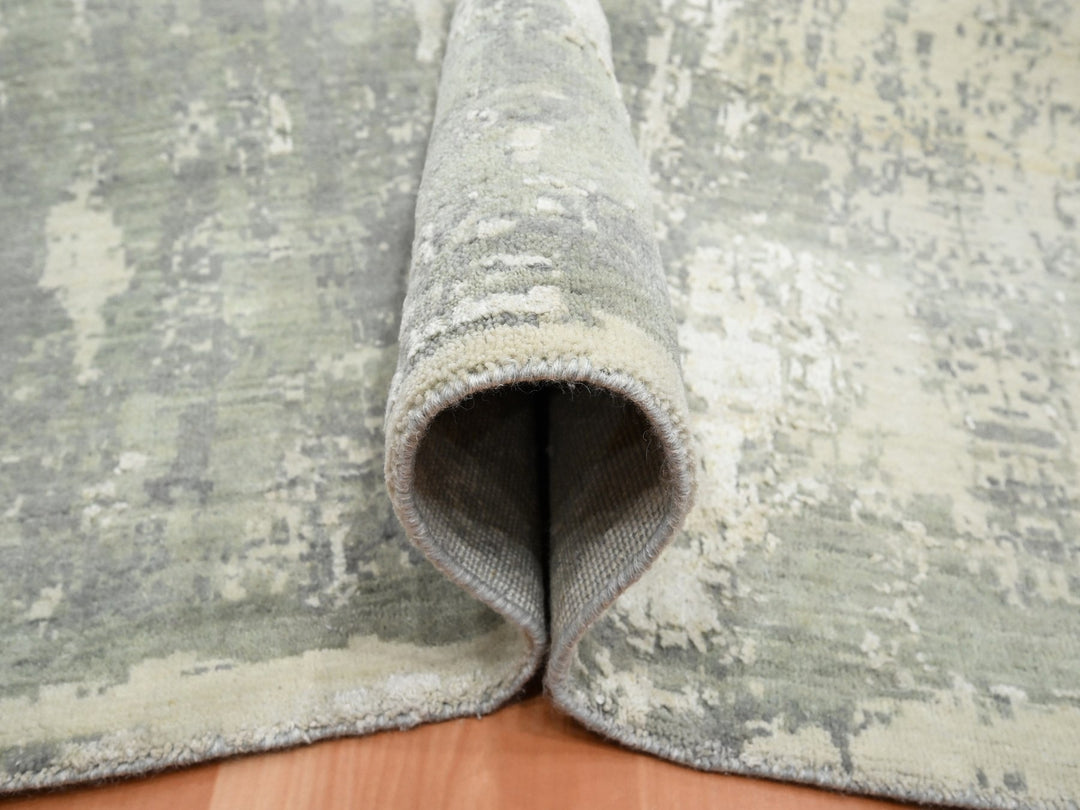 11'11" x 18'0" New Hand Knotted Grey Wool & Silk Rectangle Oriental Rug - MOA10275673