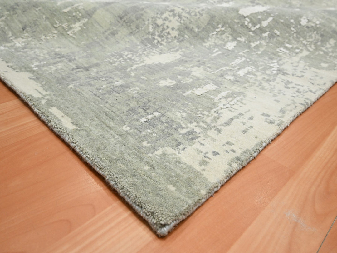 11'11" x 18'0" New Hand Knotted Grey Wool & Silk Rectangle Oriental Rug - MOA10275673