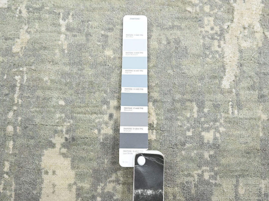 11'11" x 18'0" New Hand Knotted Grey Wool & Silk Rectangle Oriental Rug - MOA10275673