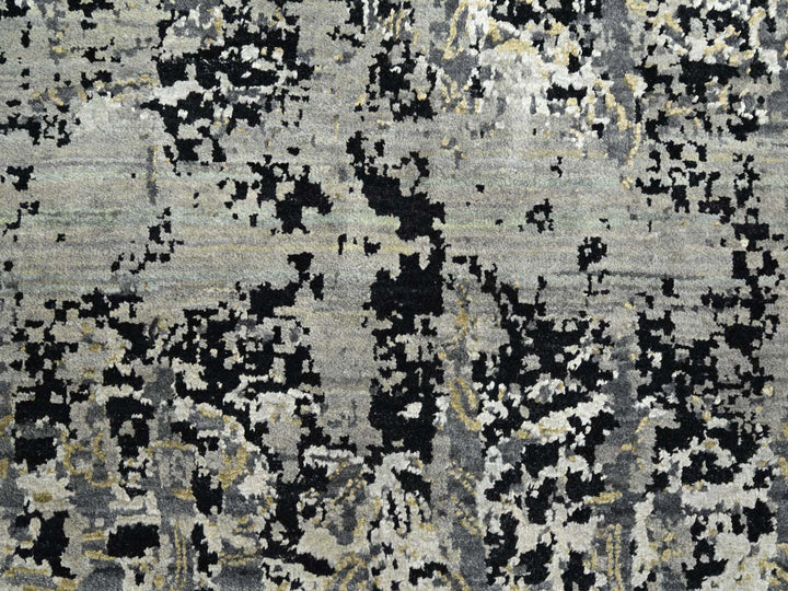 8'11" x 12'2" New Hand Knotted Black Wool & Silk Rectangle Oriental Rug - MOA10275680